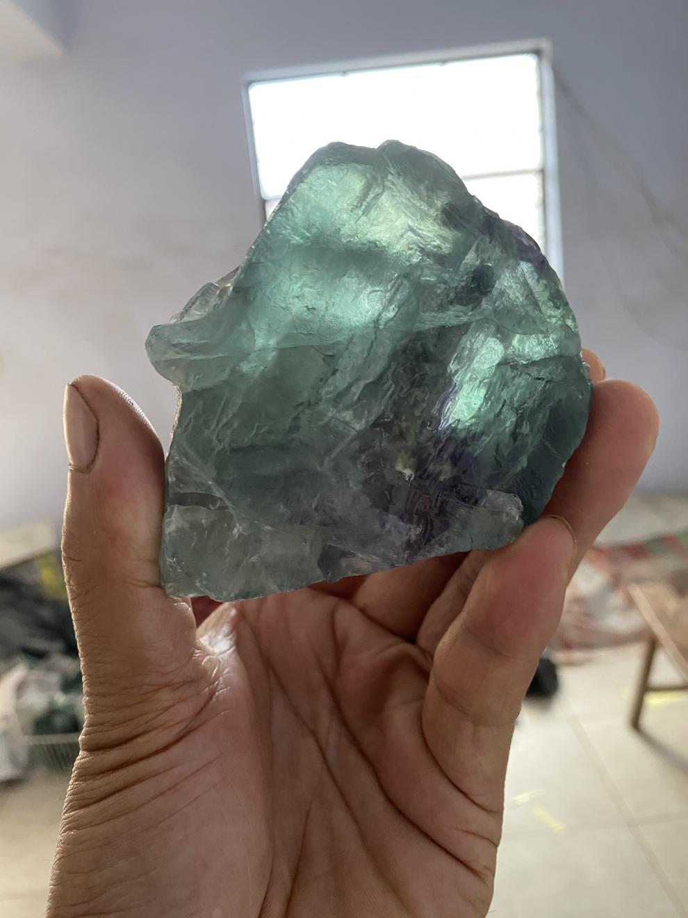 情冰大块绿水晶原石绿色萤石原矿石摆件萤石水晶摆件一物一图075公斤