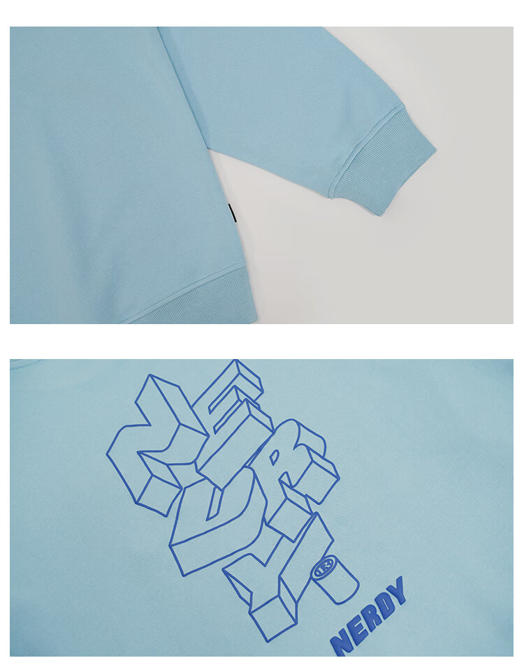 nerdy22年春季新款3d刺绣logo线条印花圆领套头情侣宽松卫衣 蓝色 m