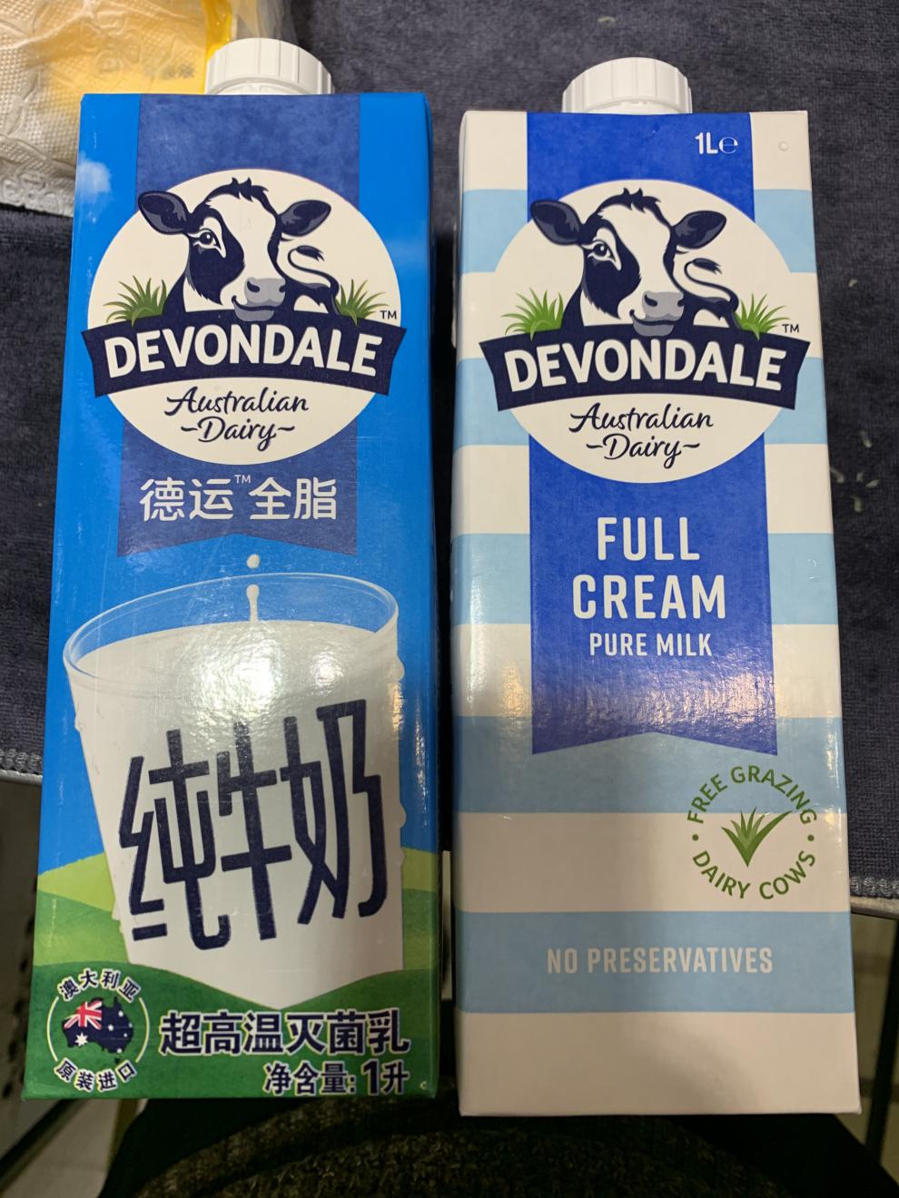 德运全脂牛奶盒德运进口牛奶澳大利亚进口1l10