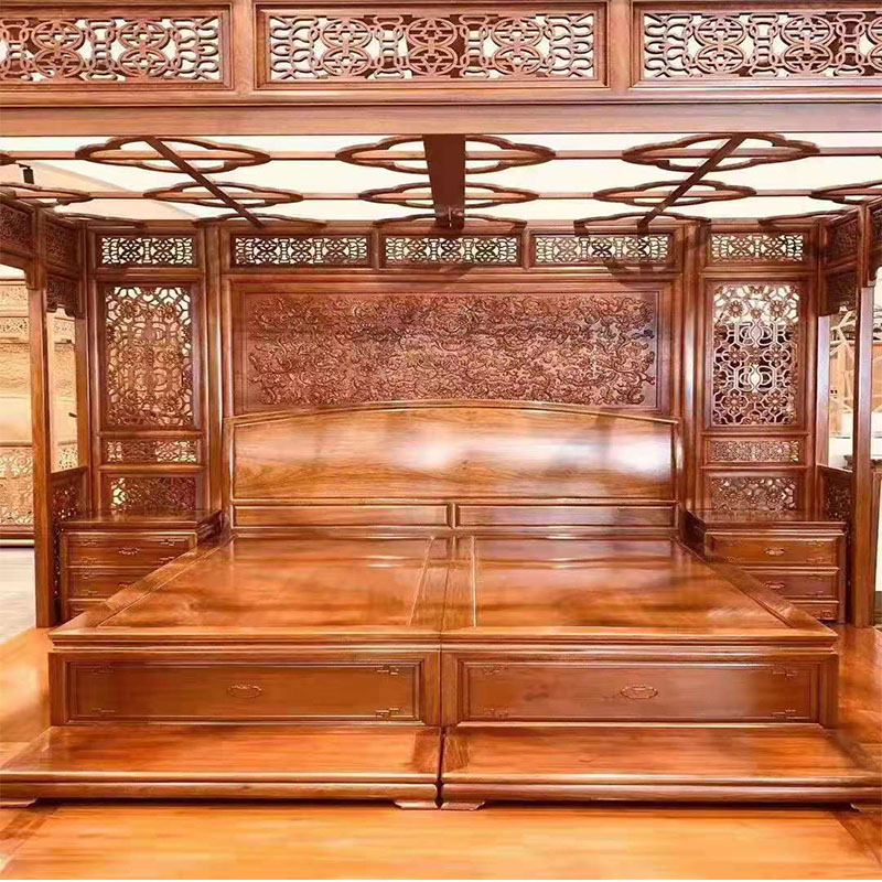 中式拔步床中式仿古架子床实木踏步床宫廷拔步床卯榫千工婚床木雕花2