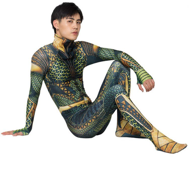 景霸金色海王衣服cos动漫服连体紧身衣万圣节角色扮演服装亲子表演服