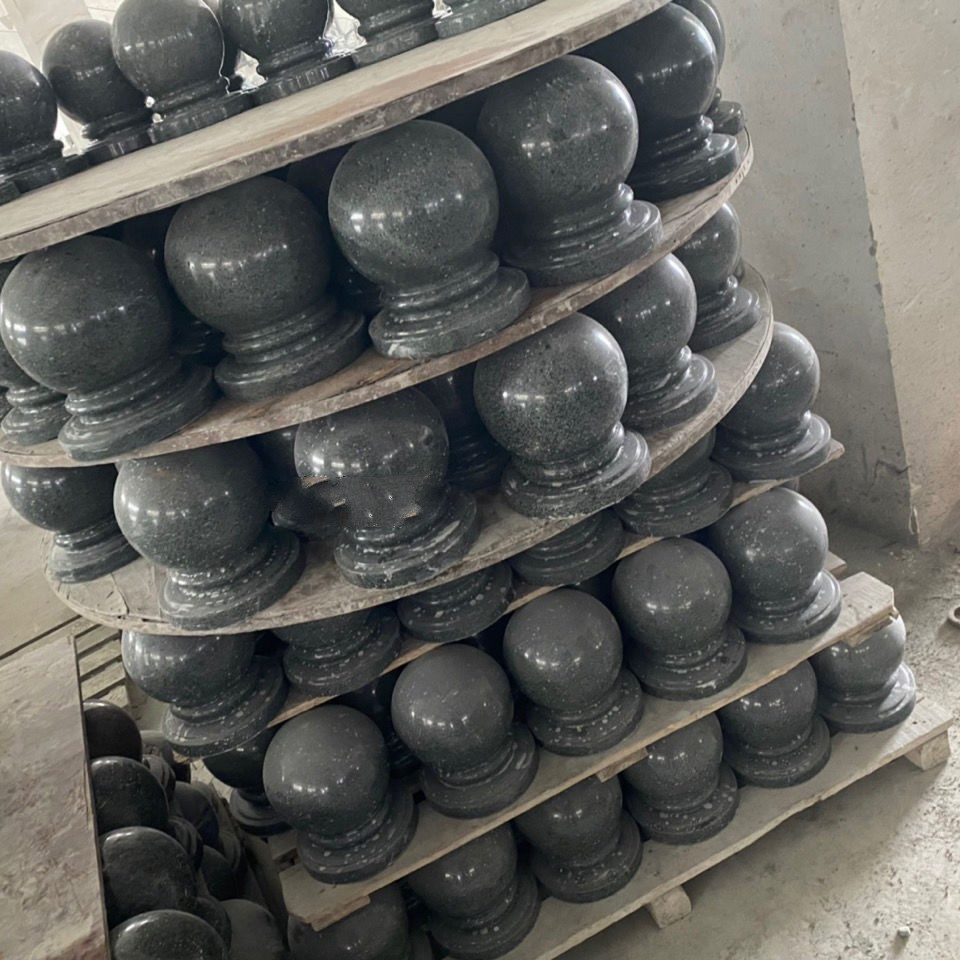 定制 花岗岩门柱石圆球围栏围墙挡车路障大理石石墩子广场摆设 芝麻白