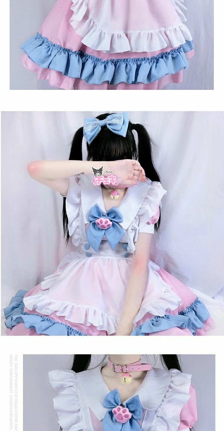女仆装粉蓝色可爱女装大佬cos萝莉洛丽塔lo裙套装二次元服装大码粉蓝