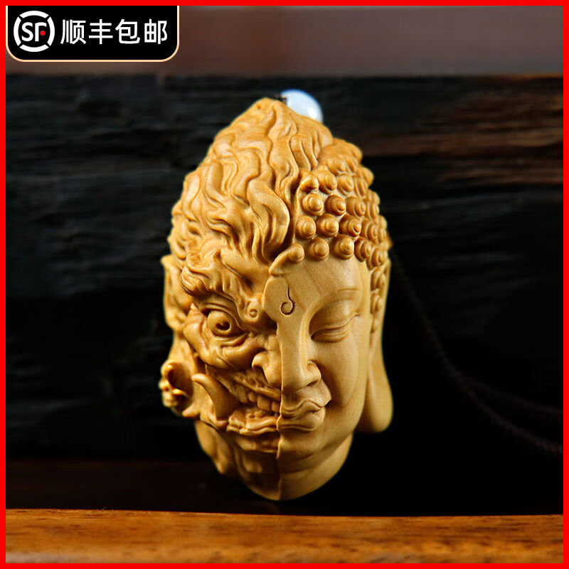 曲美思黄杨木雕佛魔一念之间把玩件手把件男士文玩随身人物中式汽车