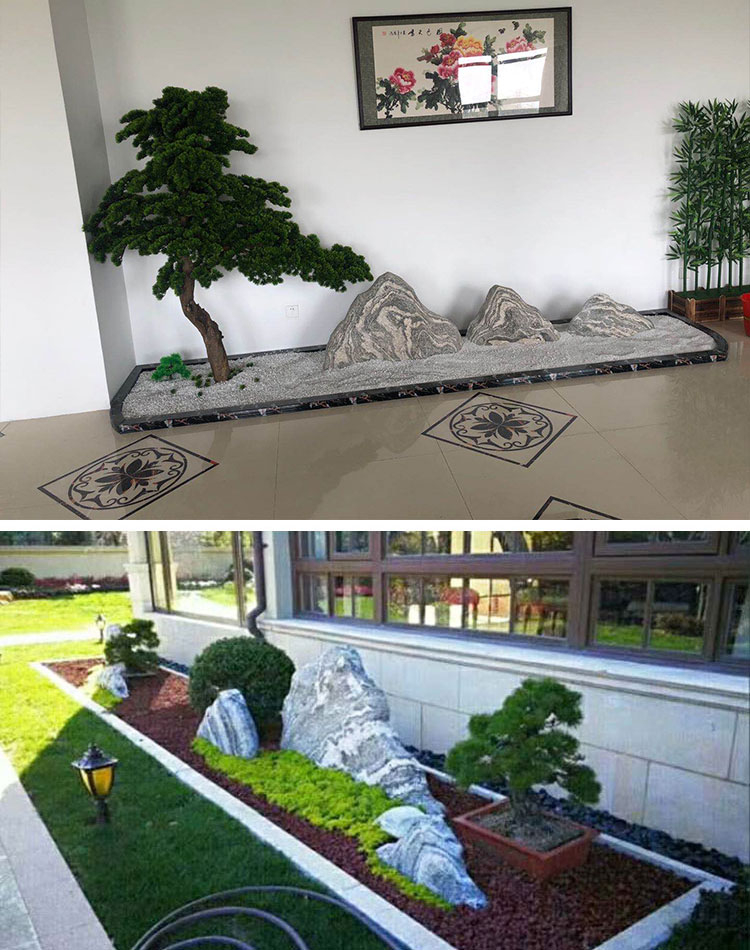 雪浪石切片组合新中式造景庭院室内外园林艺术景观石枯山水假山风景石