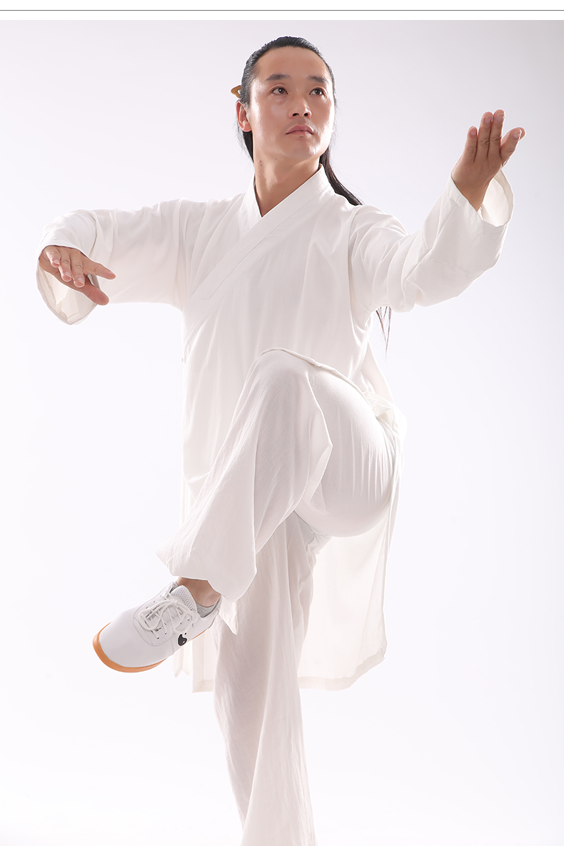 武极堂斜襟道士服全套中国风蚕丝麻长袍道袍男女款太极服武术服居士
