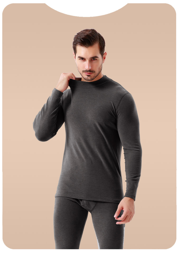 舒克保暖内衣发热内衣男士单件中领秋衣双面绒中厚打底上衣冬季z 中蓝