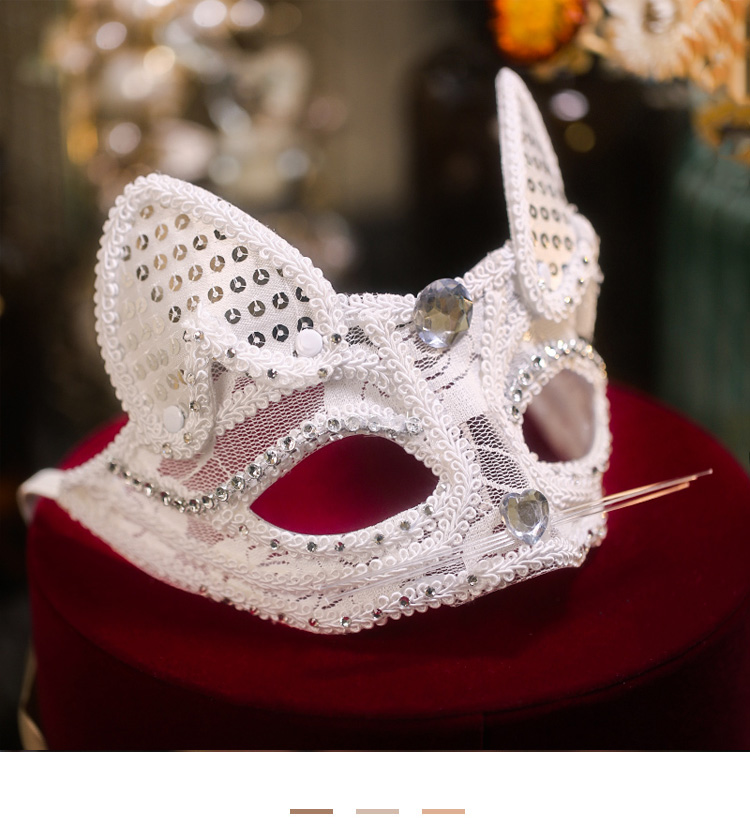 轻奢半脸面具猫耳面具性感小野猫气质黑色万圣节化妆舞会半脸遮面女