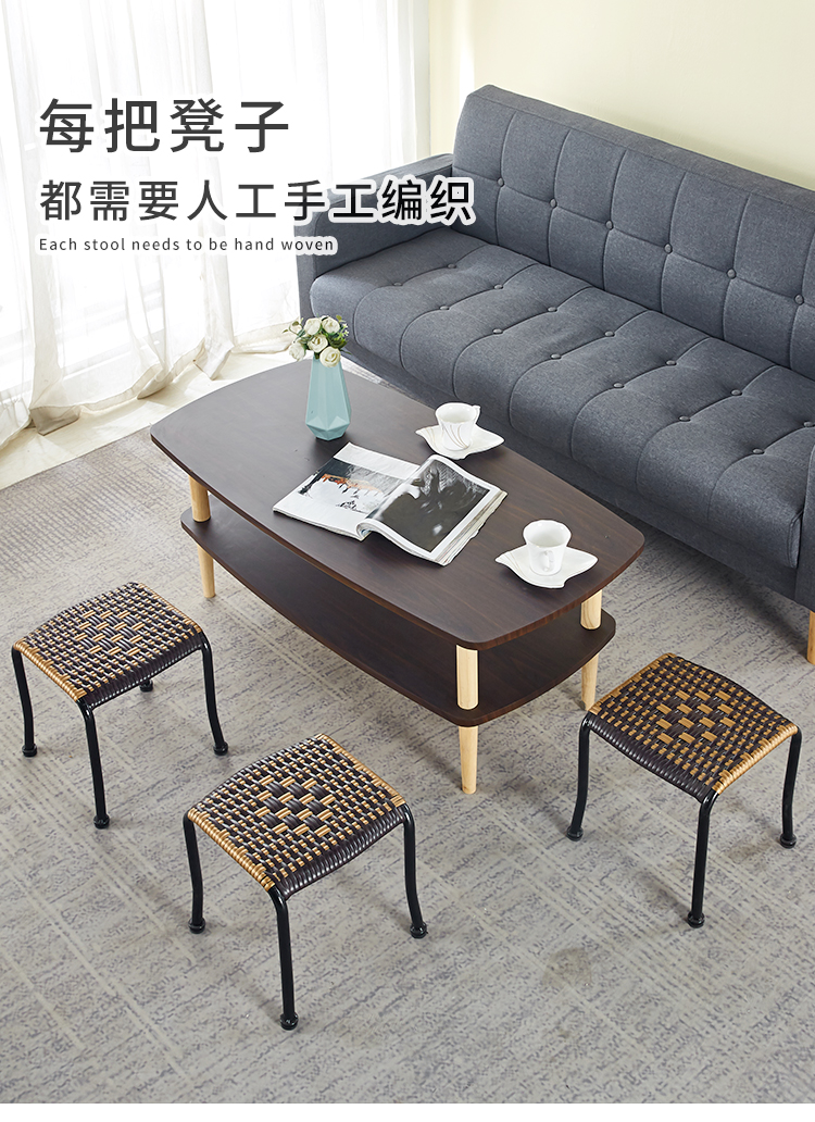 黎尧藤编凳子家用编织椅子小板凳换鞋凳塑料矮凳方凳创意餐凳 升级款加固加厚矮凳30cm 【两张发货】