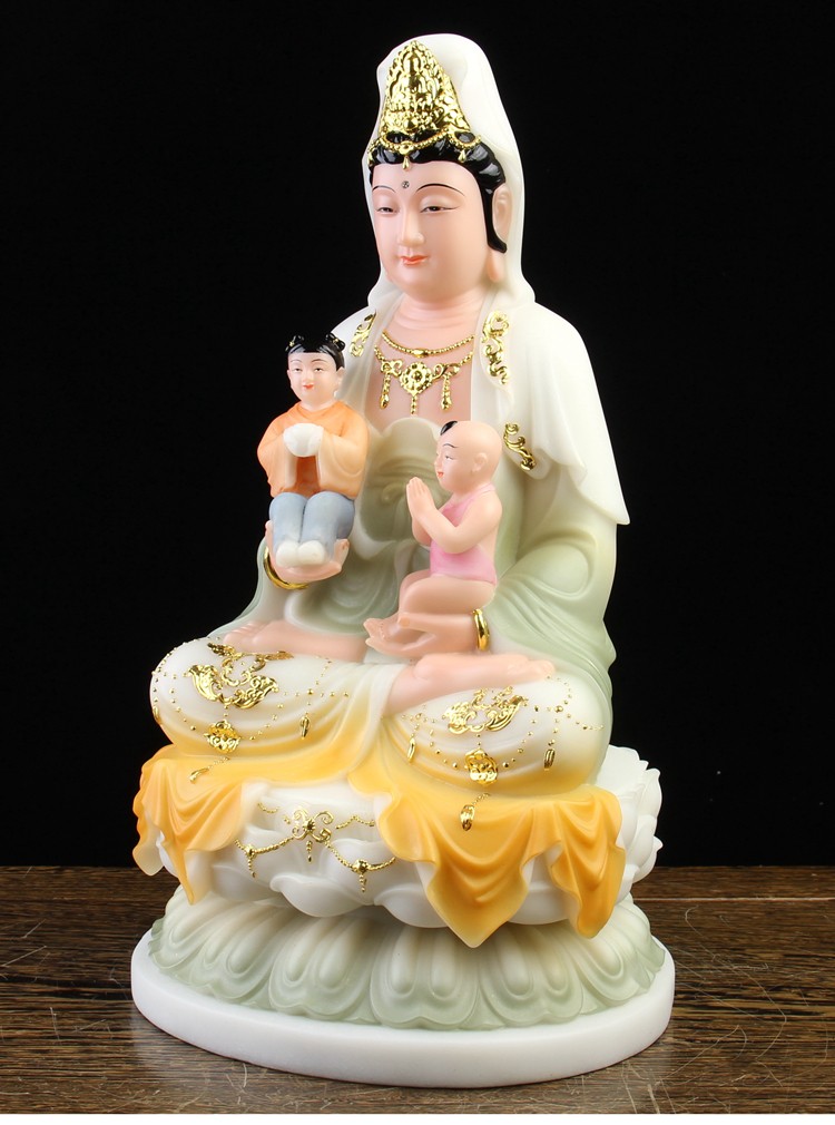 轻奢高端汉白玉送子观音佛像男孩女孩求龙凤子女菩萨居家供奉家用神像