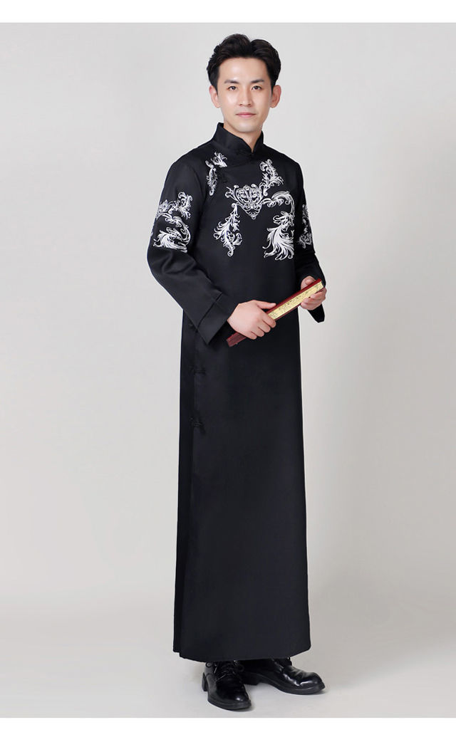 啄木鸟春秋冬季男装相声服大褂马褂长衫复古中国风唐装男合唱团班服