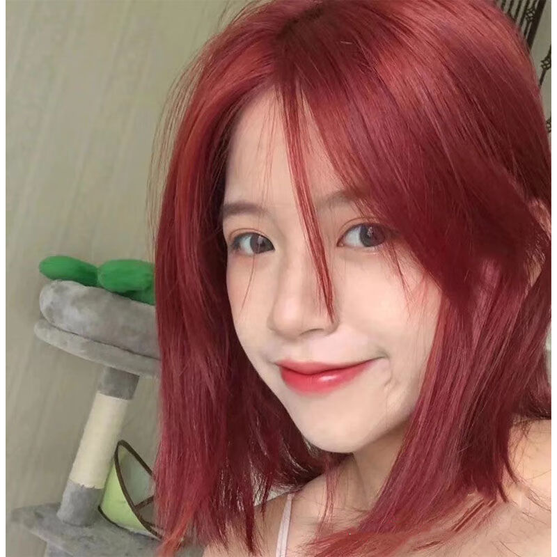 红色系海王媚拉红樱花粉自己在家染无需褪色2021流行发色植物染膏 暗