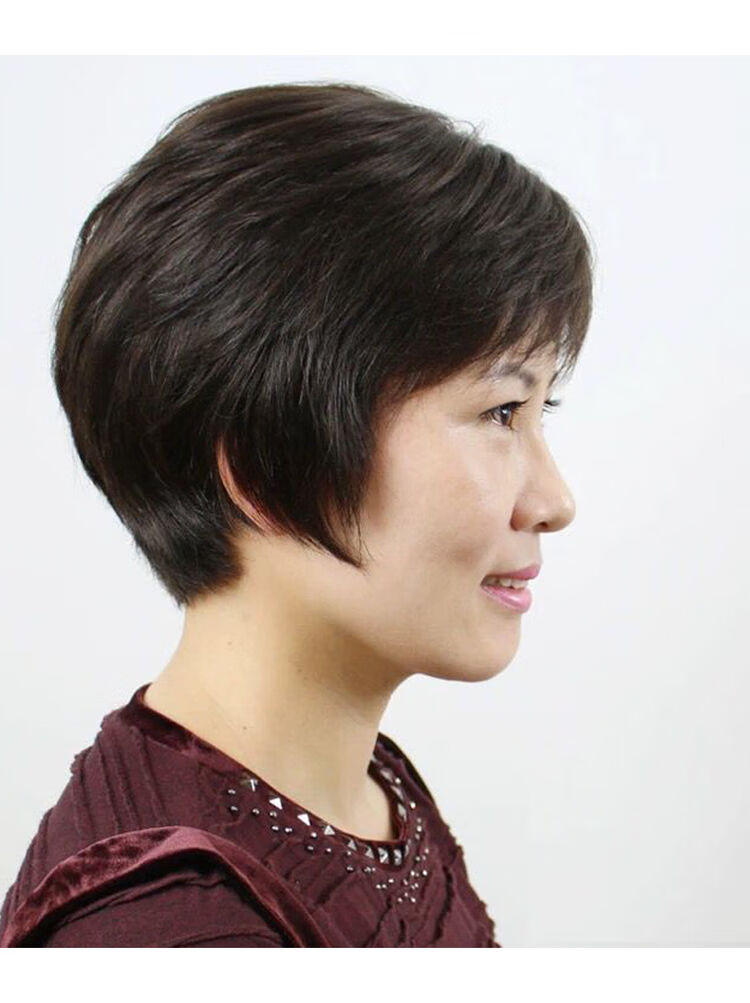 中老年妈妈假发女短发假发套女全头逼真真人发丝透气全头套遮白发全真