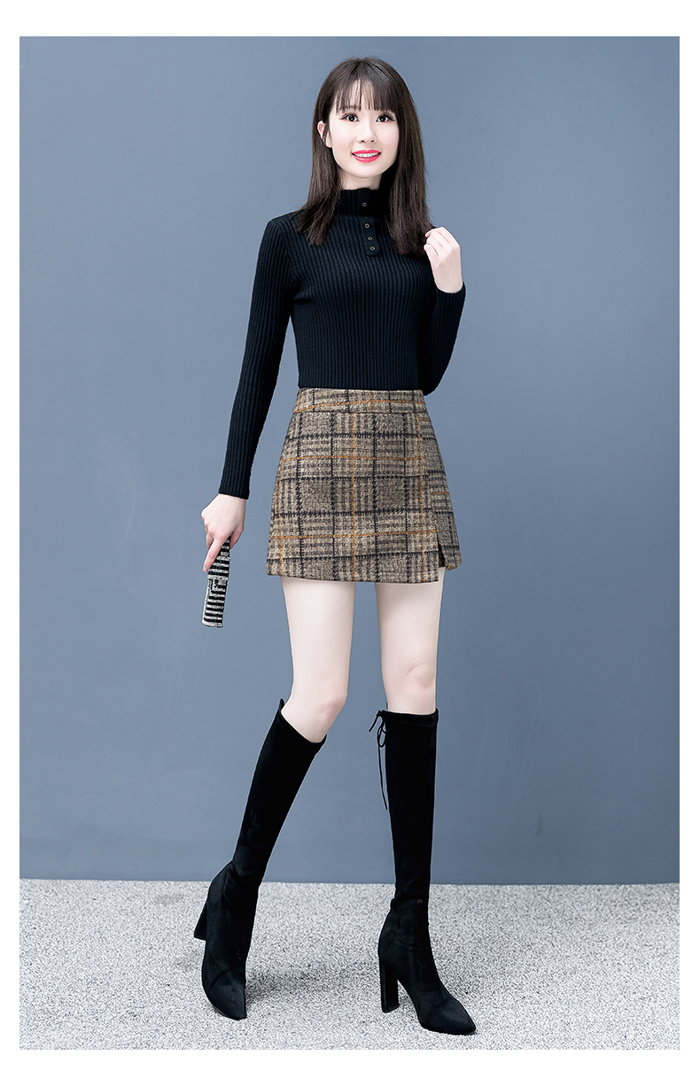 假两件2021新款女士时尚冬季外穿加厚毛呢裤裙女装时尚专柜品牌黄格26