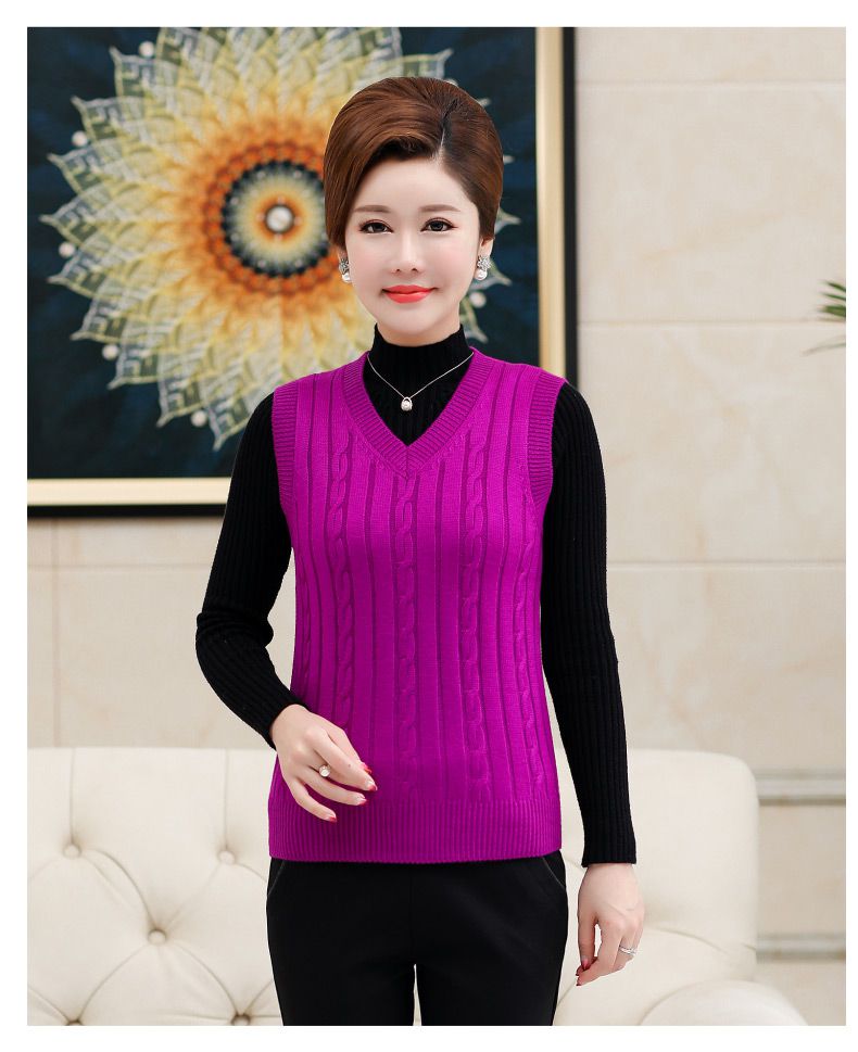 中年女士秋冬针织马甲40岁装中老年毛线马甲女领羊毛衫厚款针织羊绒