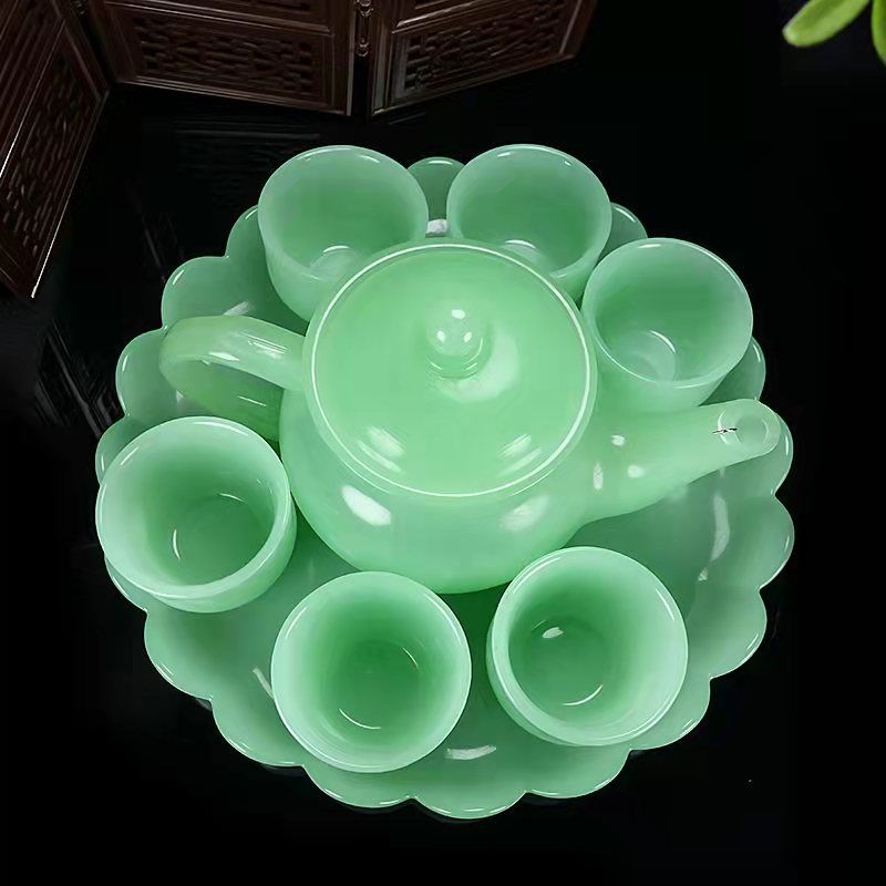阿富汗玉茶杯茶壶茶盘套装养生泡茶茶具功夫茶具古典家用茶具碧绿茶盘