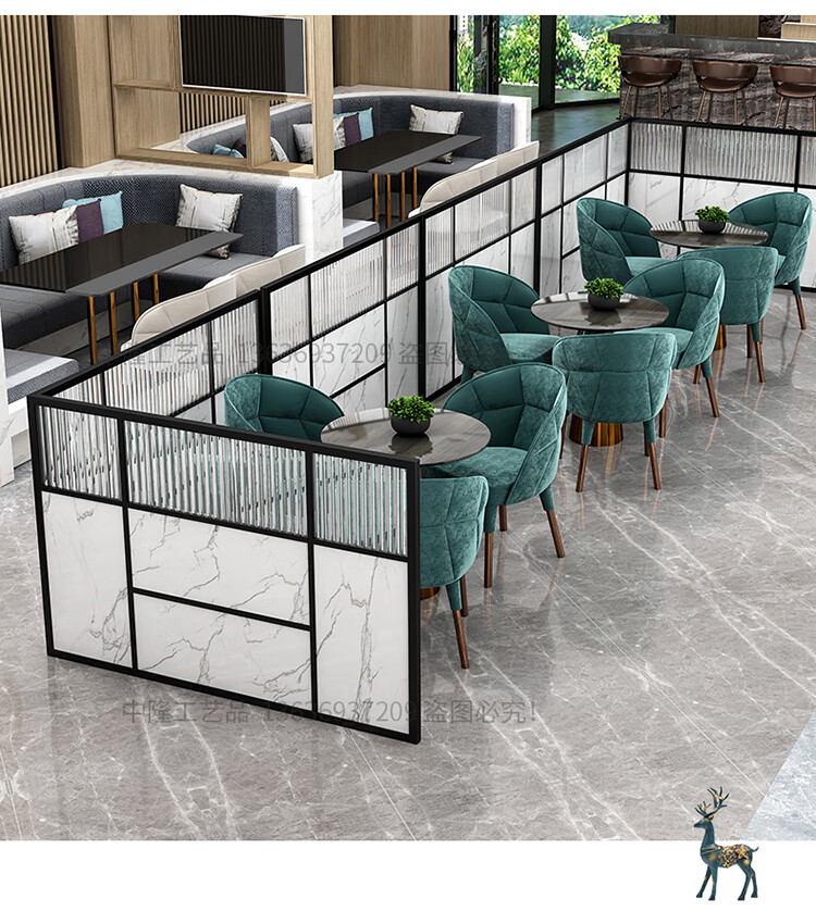 长虹玻璃矮隔断半墙围栏餐厅卡座火锅店铁艺简约餐饮饭店过道屏风