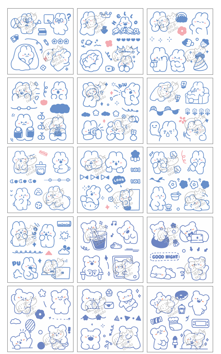 100张手账贴纸pet透明防水手帐素材套装粘贴装饰小图案卡通儿童可爱