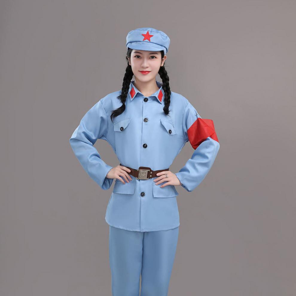 北全成人红服八路军新四军话剧表演服抗战服装蓝色100