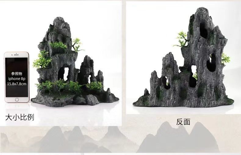 鱼缸假山石造景组合大套餐酒店仿真假山树脂装饰摆件水族箱江南风仙居