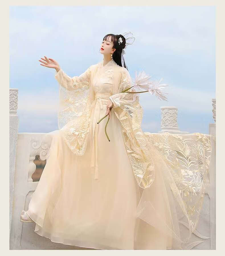 广袖流仙裙学生春夏日常改良古装飘逸中国风绣花仙女广袖流仙长裙套装