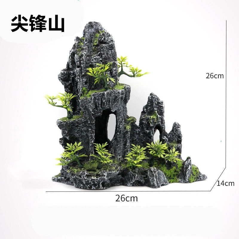 鱼缸假山树脂造景仿真石头养鱼用品龟鱼缸装饰水族箱虾躲避洞套餐白玉