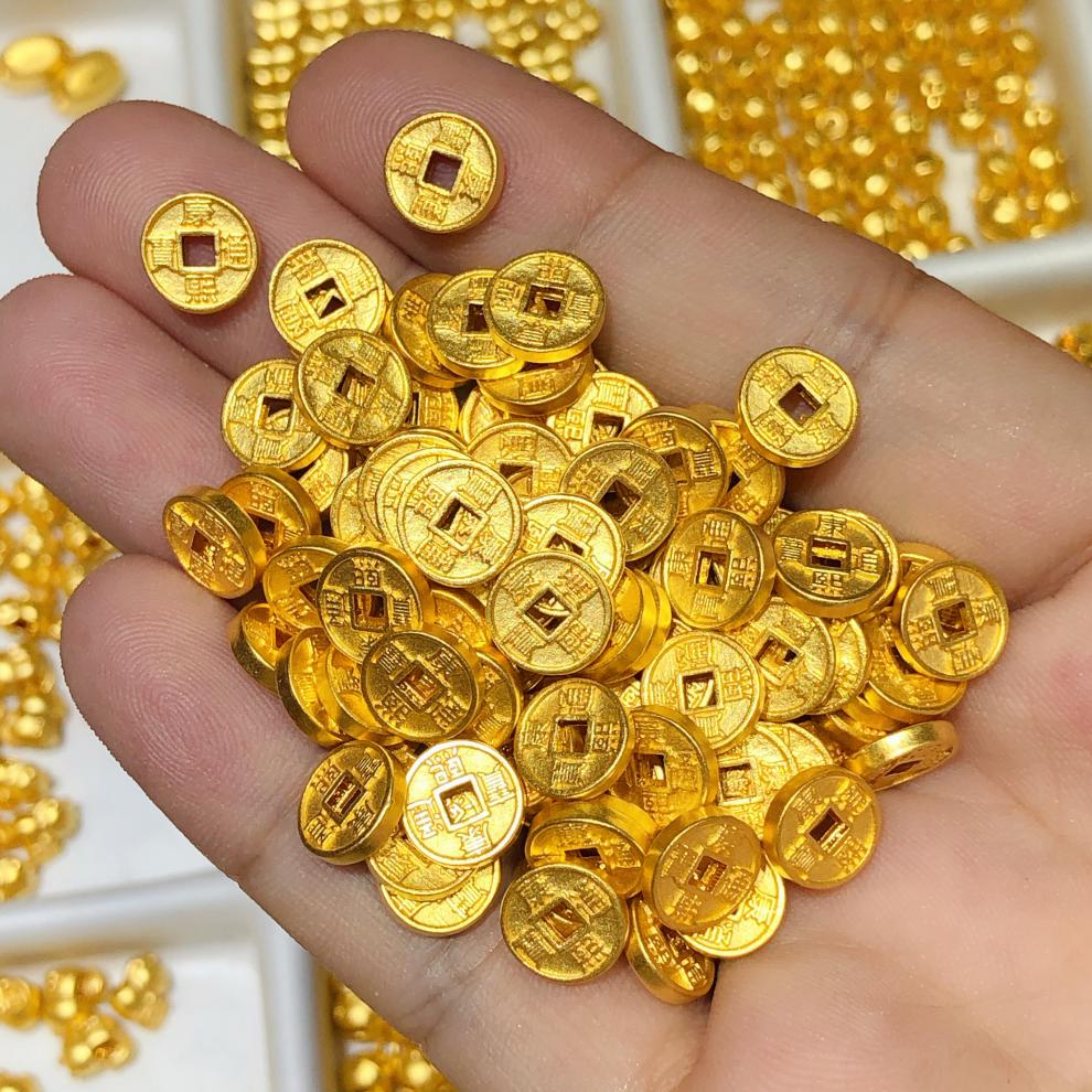欧阳先生999足金手链五帝钱币红绳手串皇帝通宝金铜钱硬金本命年脚链