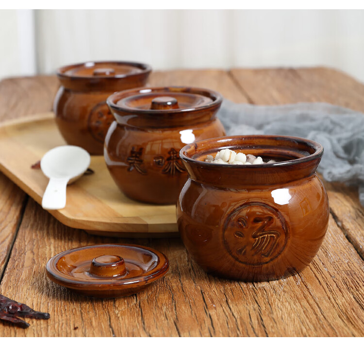 沙县小吃炖罐盅食堂商用陶瓷炖盅加厚餐馆瓦罐煨汤隔水汤盅可层叠炖罐