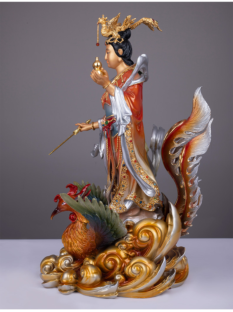 九黎纯铜九天玄女娘娘站像道家九天圣母神像站孔雀台佛像上天仙女像38