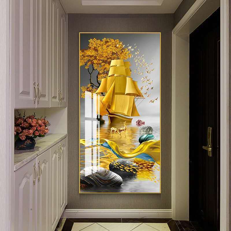 入户玄关装饰画现代竖版进门走廊过道挂画中式风水轻奢墙壁画一鹿平安