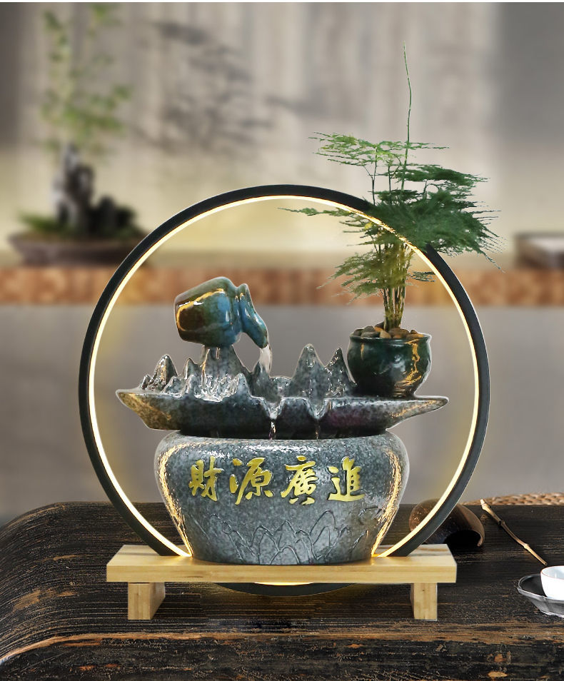 柏美莎风水轮喷泉流水摆件办公室桌面循环流水生财转运鱼缸开业礼品wl