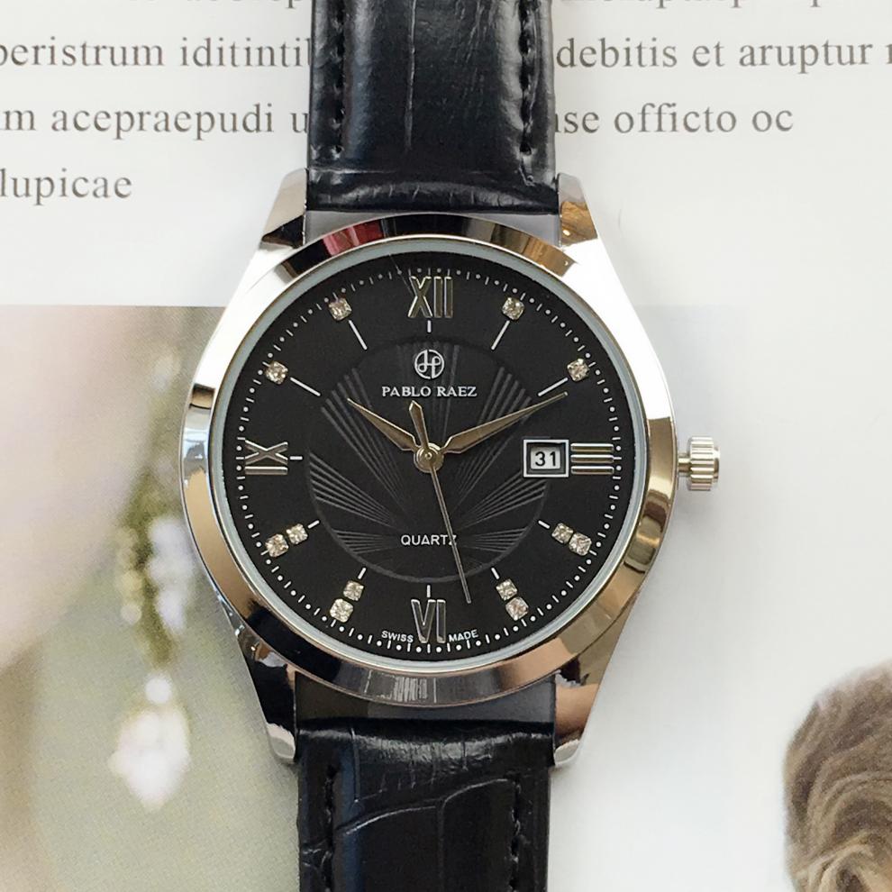 2022年新款pabloraez棕色男士气质皮带腕表白面日历商务表全自动机械