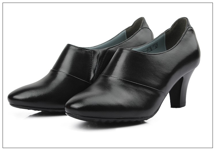 3515女鞋职业装皮鞋女春秋单鞋高跟真皮空乘工作鞋品质定制款黑色黑色