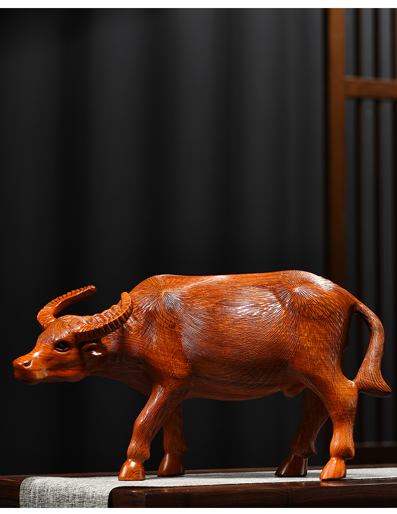 牛实木头雕刻动物生肖家居客厅办公司柜台电视柜工艺礼品手工实木精雕