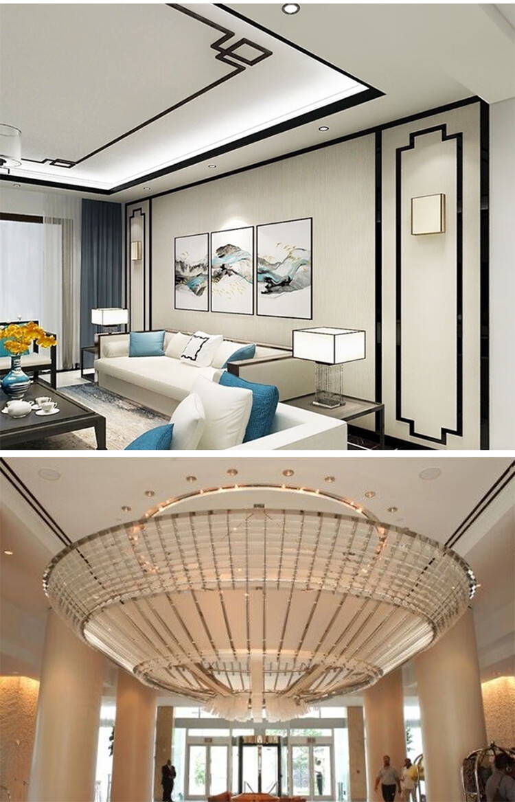 吊顶不锈钢钛金角花背景墙中国结镜面黑色金属线条新中式u型装饰 配套