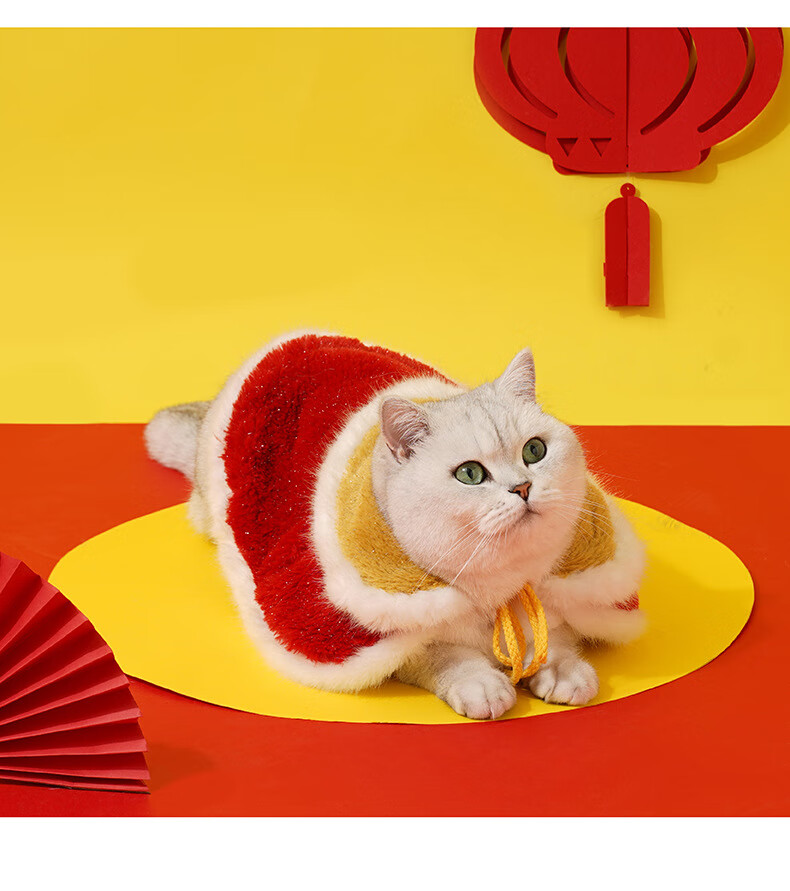 新年大红色披风新年猫咪英短无毛猫冬装保暖宠物衣服秋冬可爱 新年