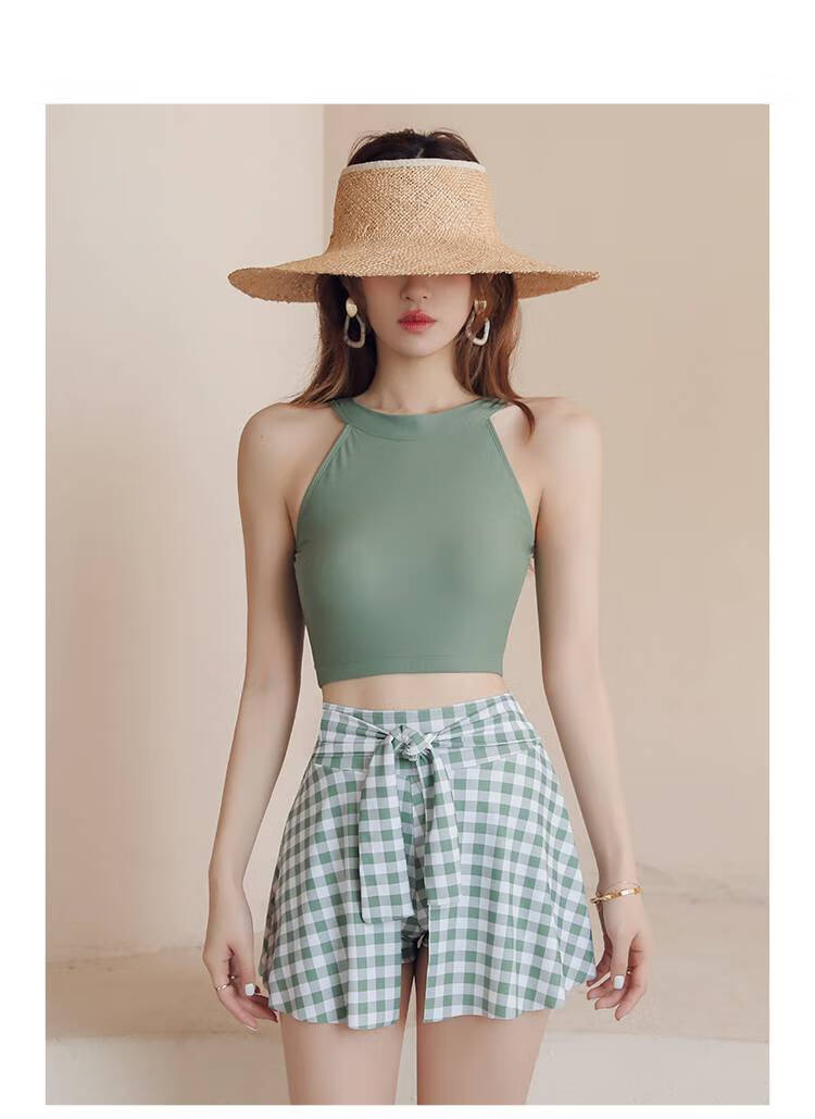 jk泳衣女 女夏日分体裙式两件套显瘦遮肚泳装小胸保守温泉jk学生游泳