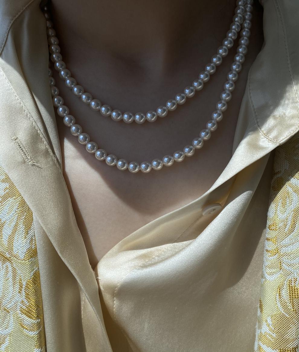 高端品质整体美国包金同款施家水晶珍珠项链简约轻奢复古气质6mm珠40