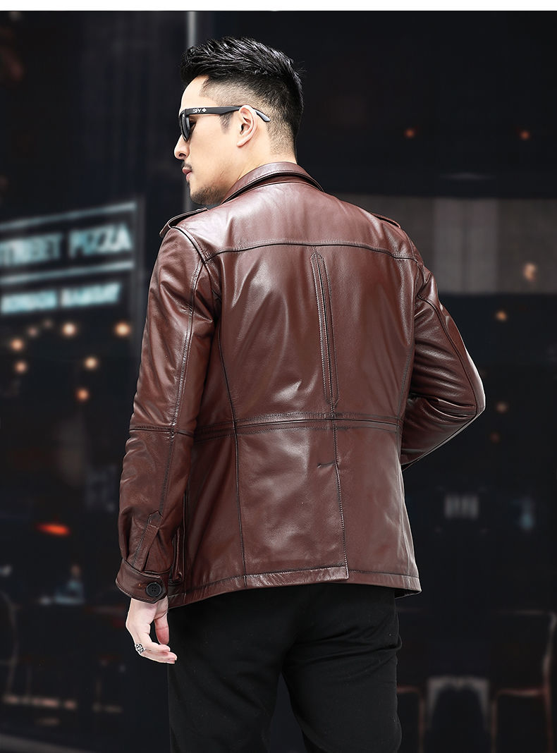 罗蒙(romon)2022真皮皮衣男头层牛皮机车猎装纯牛皮皮夹克外套薄款