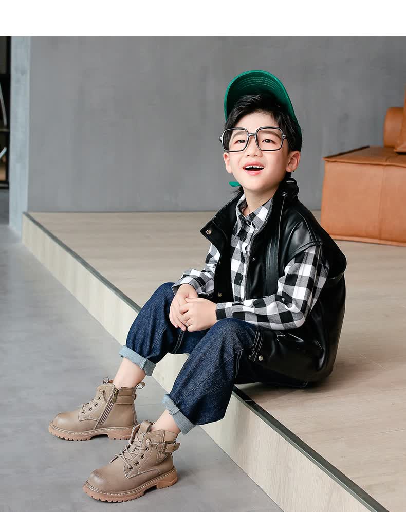 迪士尼disney小孩穿的男童马丁靴2021秋冬季新款雪地靴男孩真皮短靴