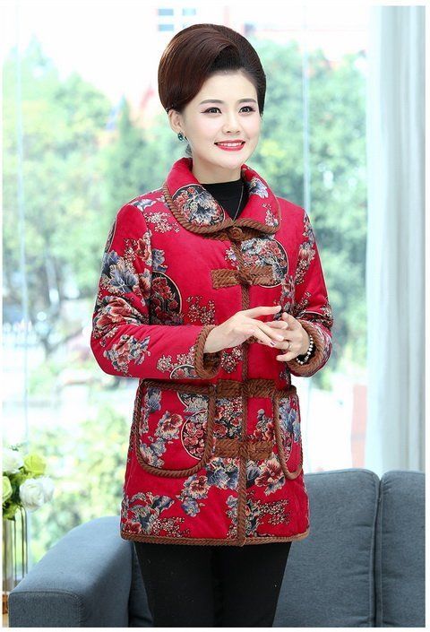 潮衣控捡漏中老年人棉衣加绒加厚盘扣金丝绒棉袄女中长款冬装棉服外套