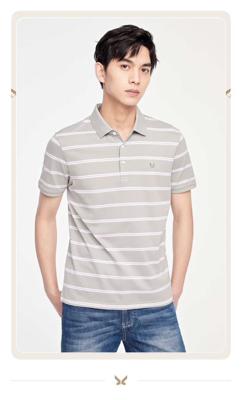 九牧王男装短袖polo衫男2022春季新款男士翻领时尚简约jt2a22517中灰