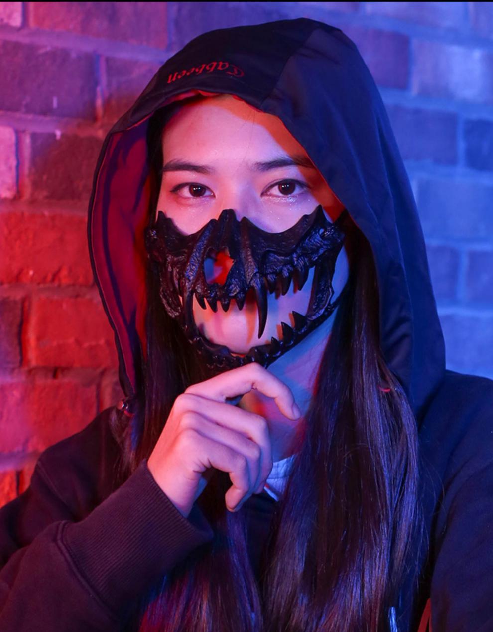 万圣节夜叉猛虎半脸面具日本作家仓戸みと龙神cos二次元装扮道具 树脂