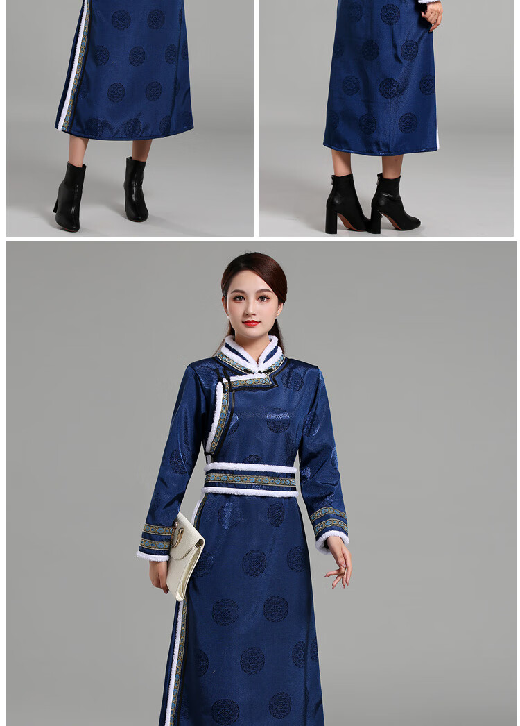 蒙古袍冬装秋冬蒙古元素服装女薄棉衣长款民族风保暖蒙古袍日常生活装