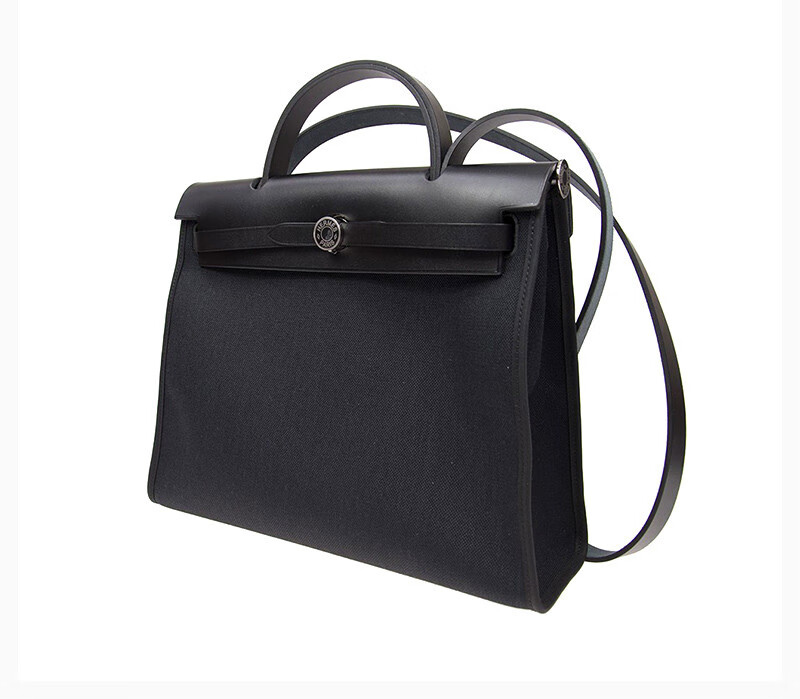 【正品鉴定】hermes爱马仕手袋herbag 31黑色帆布斜挎包手提包单肩包