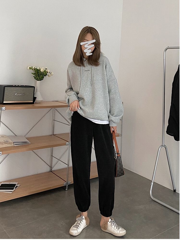 灯芯绒束脚裤女冬季加绒加厚外穿高腰阔腿裤宽松显瘦运动哈伦卫裤米白