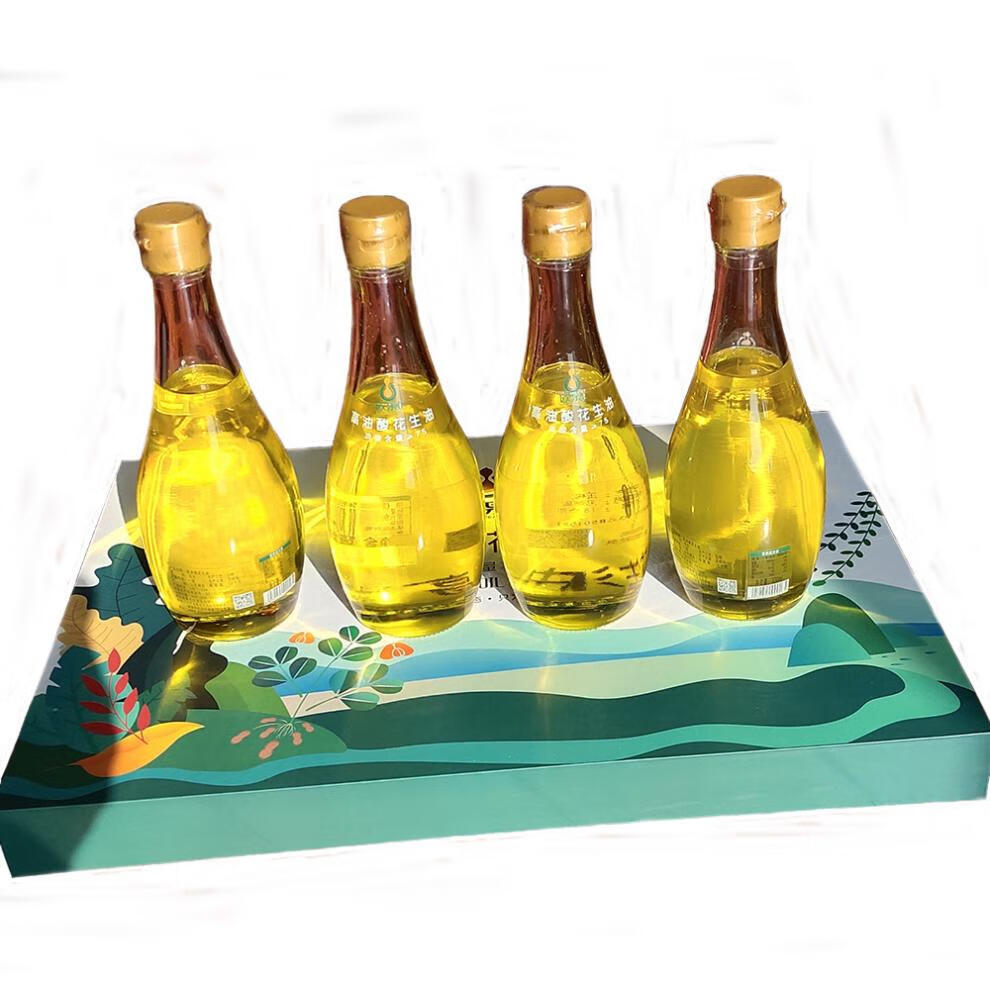 欧果高油酸花生油 330ml*4 玻璃瓶礼盒纯花生油转节日礼盒【图片 价格