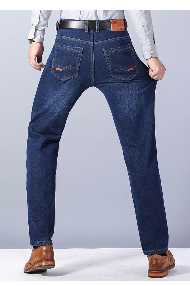 岸港春秋裤男休闲宽松弹力直筒牛仔裤浅色看工地耐磨干活劳保上班裤子