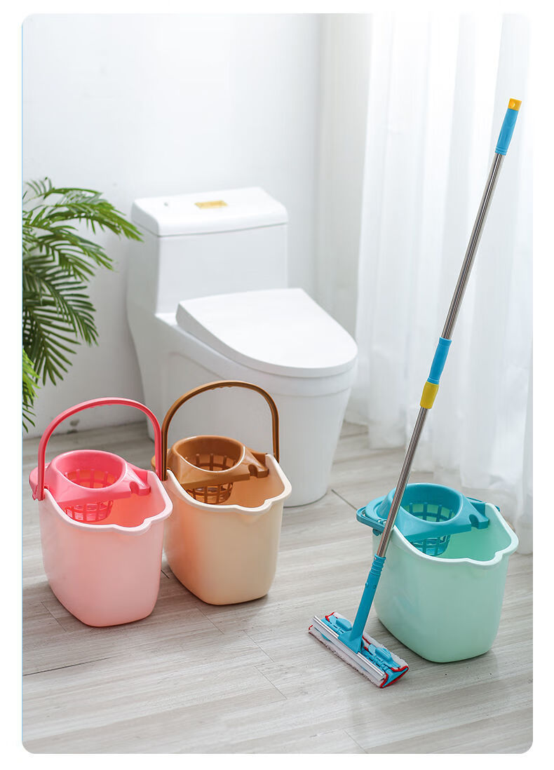 欧品缘加厚带轮拖把桶家用手动挤水桶压地拖桶拖地塑料旋转拧水墩布桶