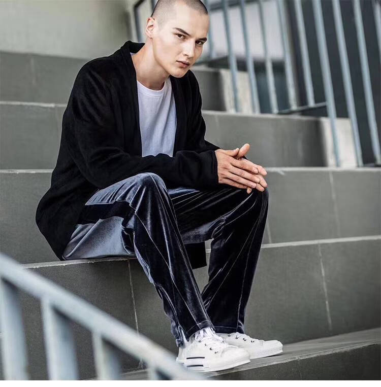 汤米伍德present丝绒裤男gl高街宽松休闲裤子男裤垂感阔腿长裤男